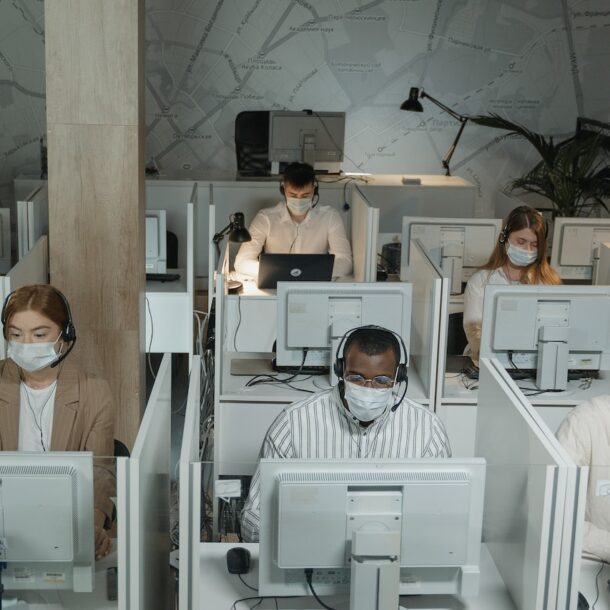 Workers in a call center